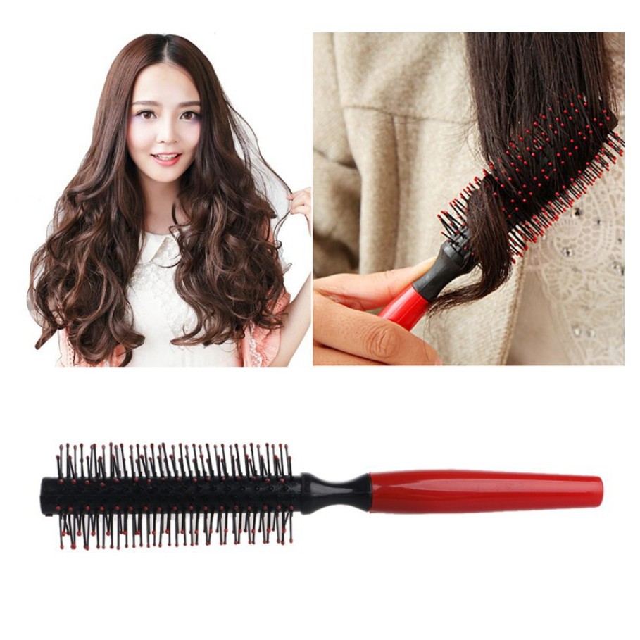Lược tròn tạo kiểu, lược tròn tạo xoăn cho tóc cán nhựa cán gỗ cao cấp, lược chải tóc uốn 21,5*4,5cm