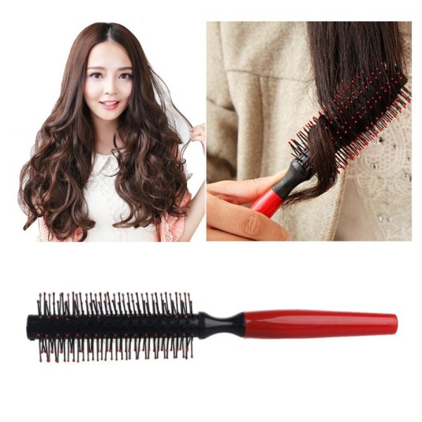 Lược tròn tạo kiểu, lược tròn tạo xoăn cho tóc cán nhựa cán gỗ cao cấp, lược chải tóc uốn  21,5*4,5cm