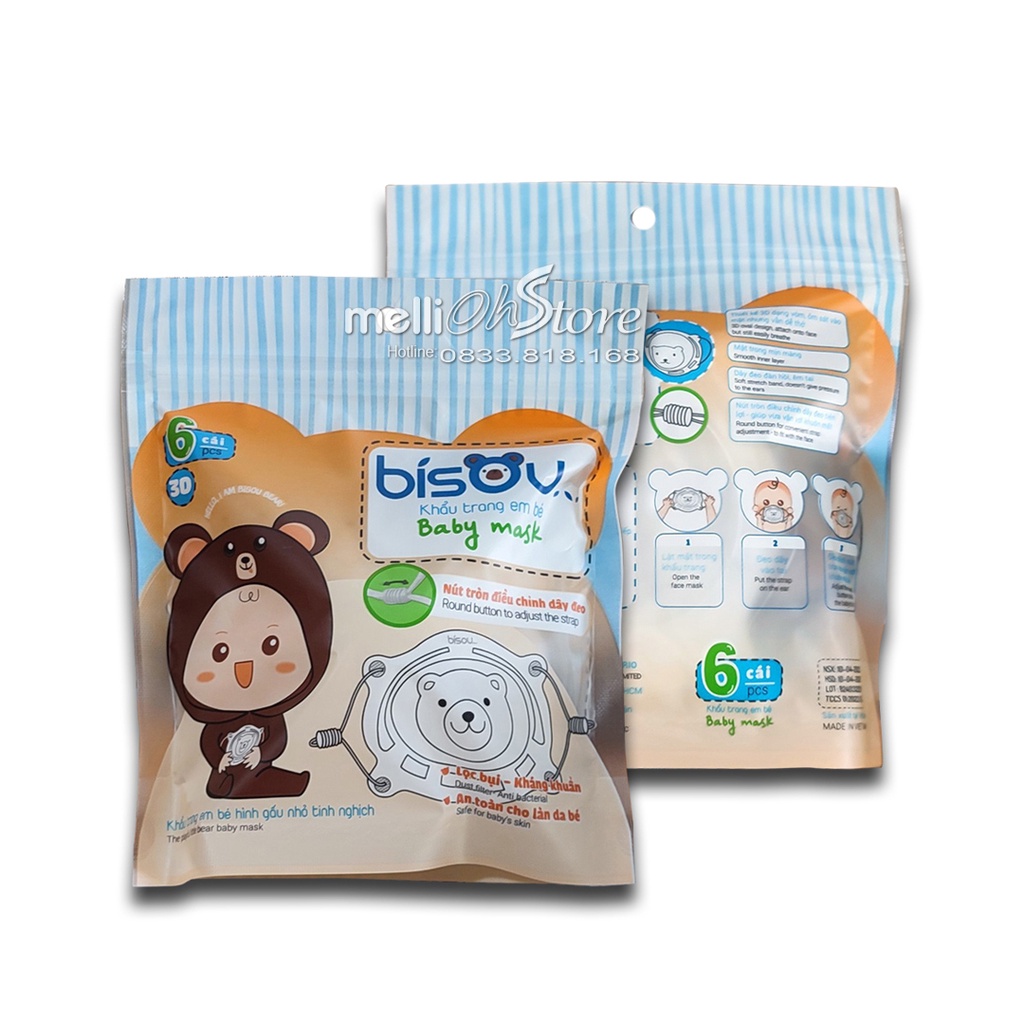 6 cái khẩu trang gấu cho bé Bisou [0 tháng đến 3 tuổi]