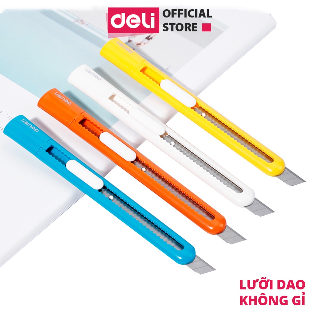Dao rọc giấy mini cỡ nhỏ 80mm Deli - Xanh dương/ Cam/ Trắng/ Vàng - tiện lợi, sắc bén, không rỉ- 2025