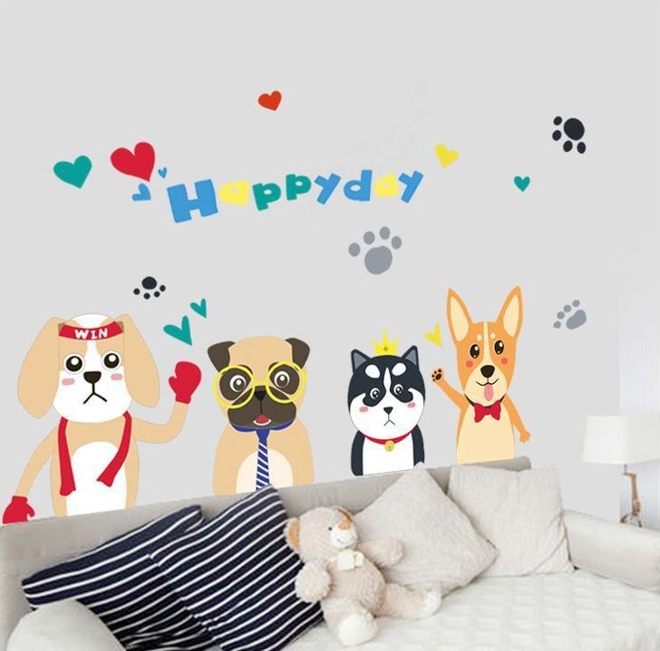 [HCM]Decal dán tường hình các chú chó Happy day