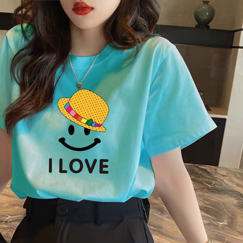 Áo phông nữ cổ tròn in logo mặt cười