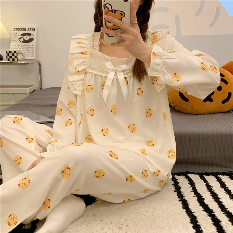 🌸🌸Bộ đồ ngủ Pyjama mềm mại cổ vuông ren đính nơ🌸🌸