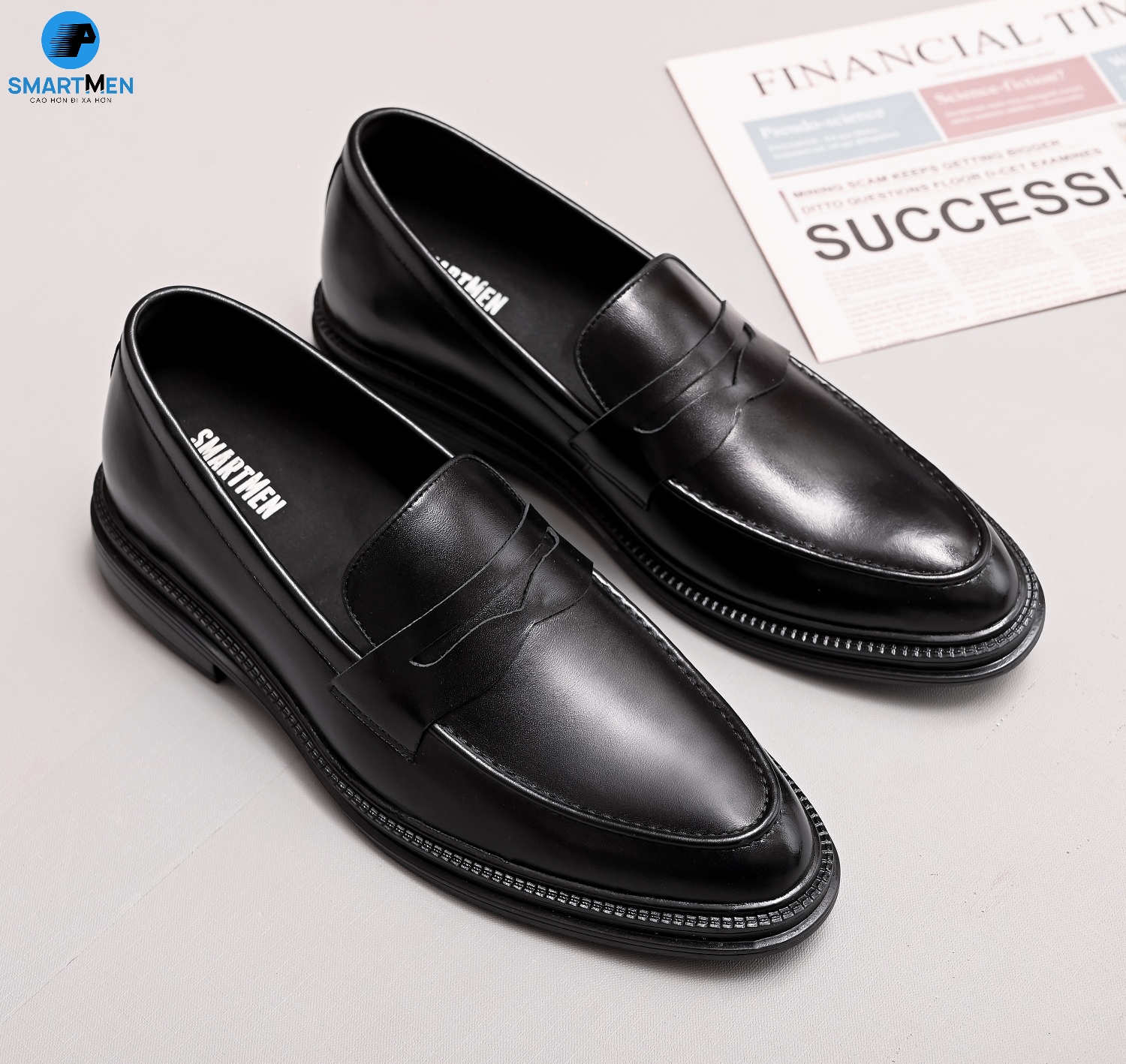 Giày lười Da bò tăng chiều cao SMARTMEN GL-45 Đen