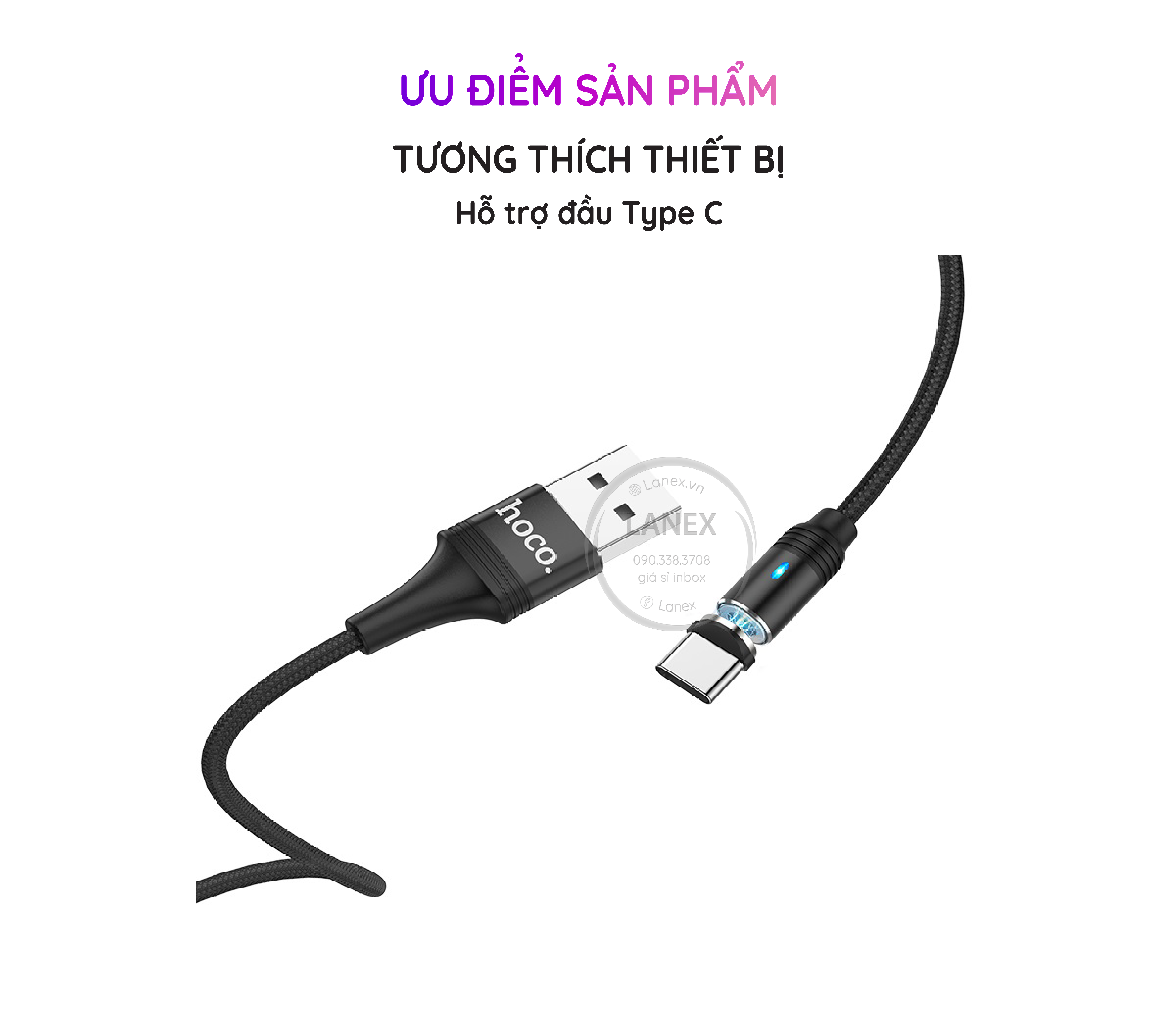 Cáp Sạc Nhanh Hoco U76 Dây Dù Nam Châm Type C 3.0a Dài 1.2m