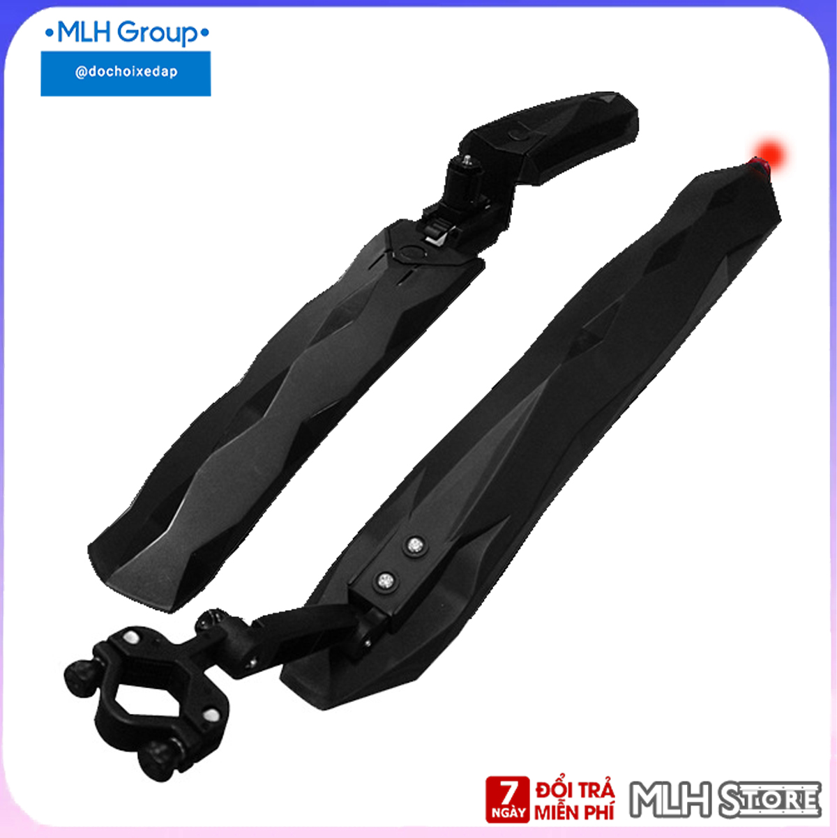 Bộ vè chắn bùn leo núi thể thao cho xe đạp địa hình, xe đạp leo núi siêu dẻo mềm chống gãy 2 in 1 tích hợp đèn Led đuôi cảnh báo giúp lái xe an toàn MLH