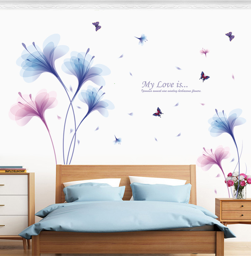Decal dán tường Hoa pha lê tím xanh