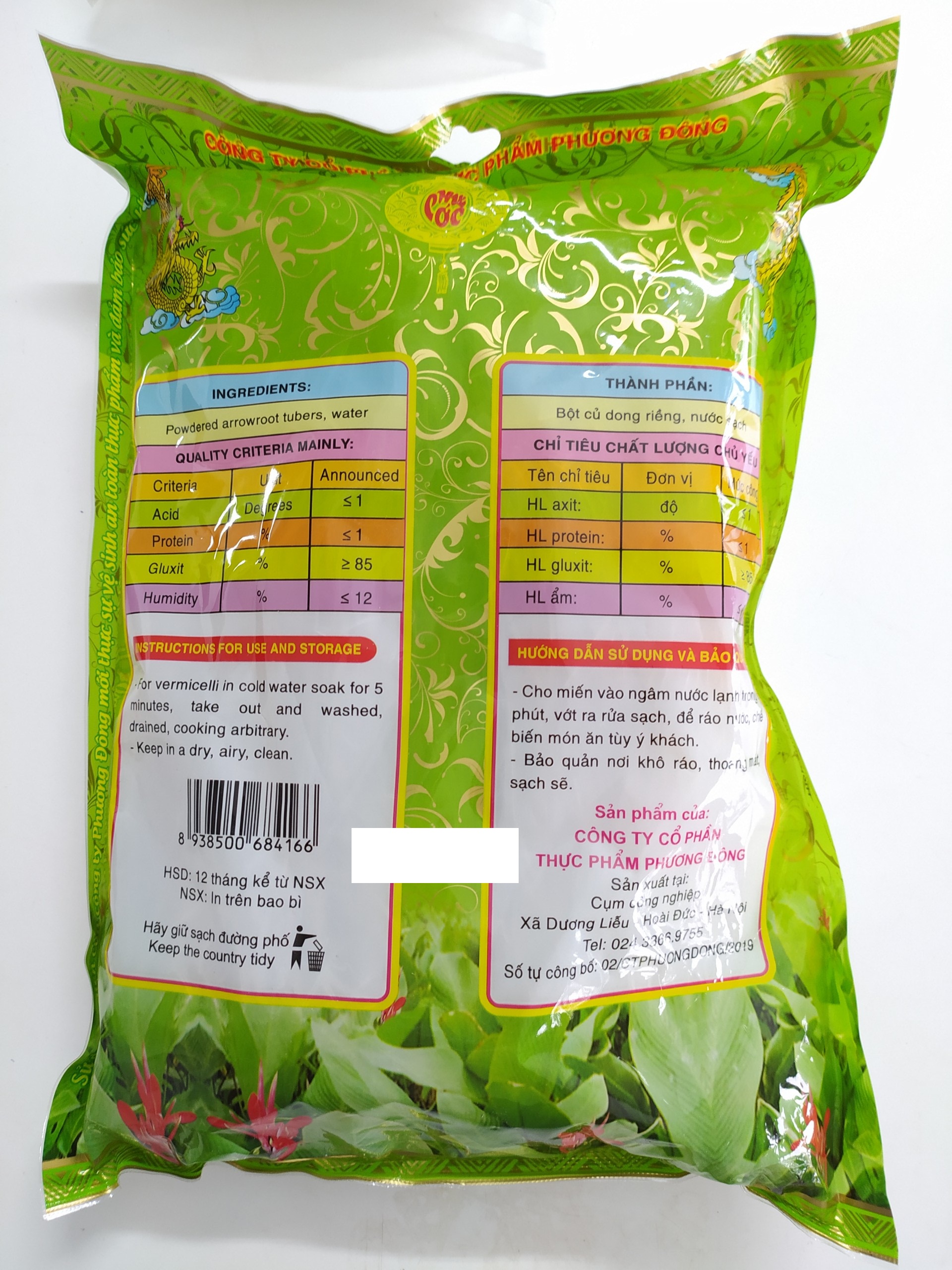 Combo 4 gói Miến Dong Mộc Phương Đông 500g