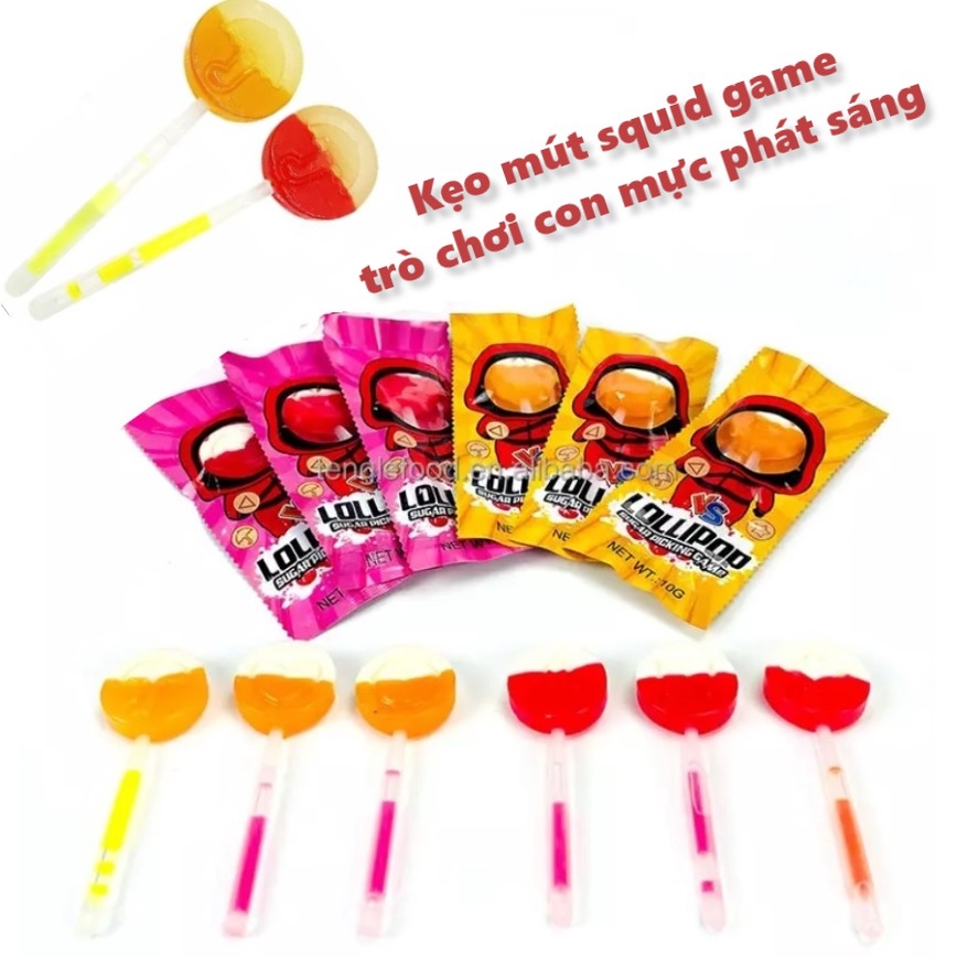 10 kẹo mút trò chơi con mực squid game phát sáng