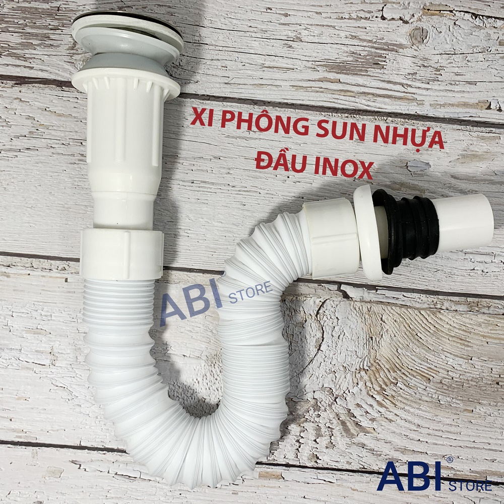 Xi phông thoát nước chậu rửa mặt xả lật nhựa sun đầu inox hàng dày đẹp, Bộ xi phông lavabo chống hôi dùng cho chậu có lỗ xả tràn