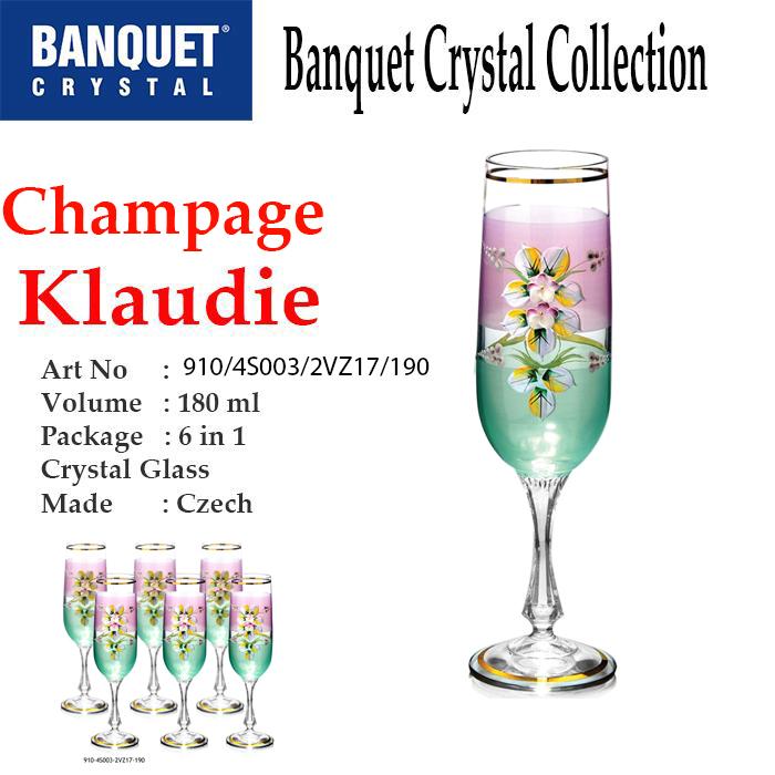 Bộ 6 ly pha lê uống champage mạ vàng đắp nổi 190 ml Tiệp Khắc