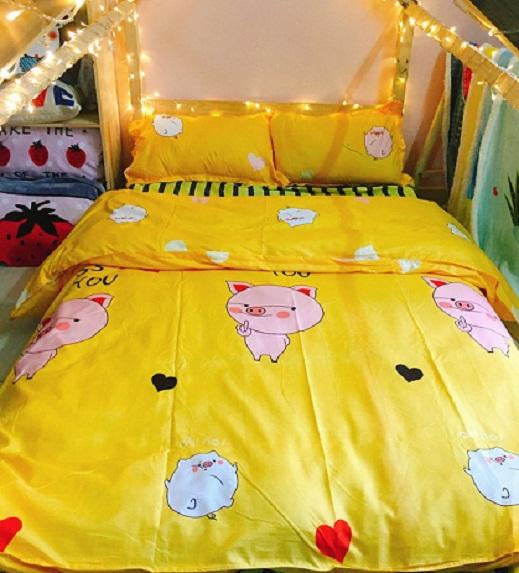 Set 3 Món Ga Gối Mẫu Con Heo Vàng