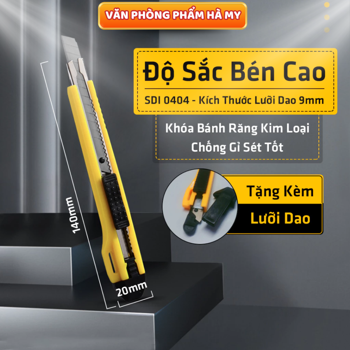 Dao Rọc Giấy SDI Nhỏ 0404, Lưỡi Thép Không Gỉ 9mm, Nhỏ Gọn Dễ Cầm