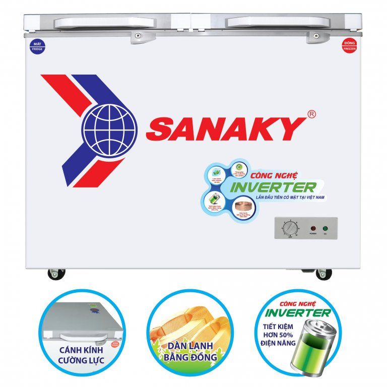Tủ đông/mát sanaky inverter vh-3699w2kd - mặt kính cường lực - công nghệ inverter tiết kiệm điện, làm lạnh sâu - nhiệt độ ngăn đông: ≤-18°c - nhiệt độ ngăn mát: 0°c ~ 10°c