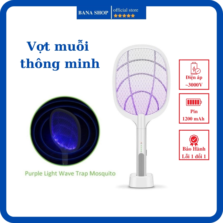 Vợt bắt muỗi thông minh 3 trong 1, vợt bắt muỗi thông minh kiêm đèn ngủ sạc tích điện
