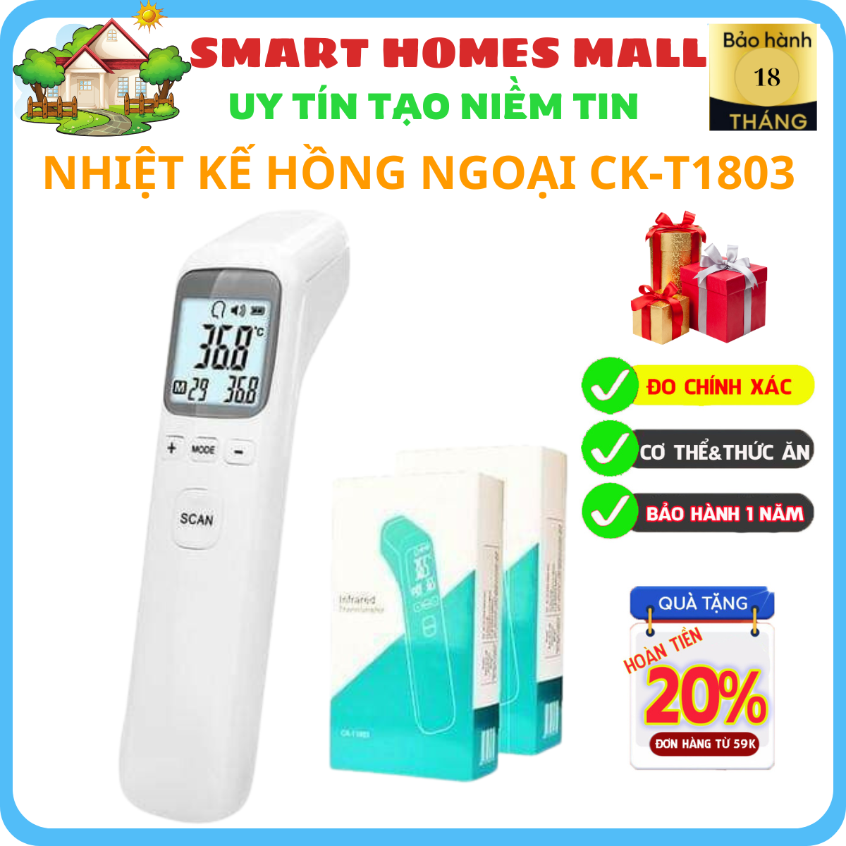 (NEW 2023) Nhiệt kế hồng ngoại - Nhiệt Kế Điện Tử Đo Trán Đa Năng Infrared CK-T1803, công nghệ Nhật Bản độ chính xác cao, đo trong1 giây- Máy đo nhiệt độ, Máy đo thân nhiệt - Kalpen