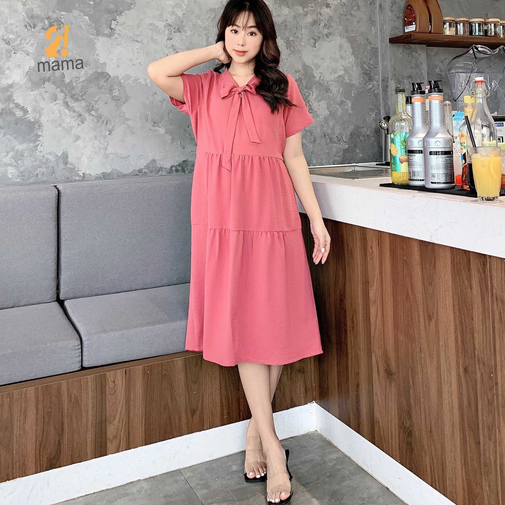 Đầm váy bầu dự tiệc 2MAMA dáng suông đẹp thiết kế thắt nơ - V40