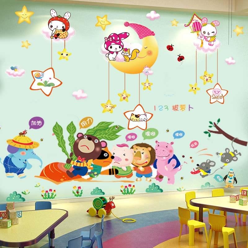 Decal dán tường thỏ yêu trăng và thú kéo cà rốt