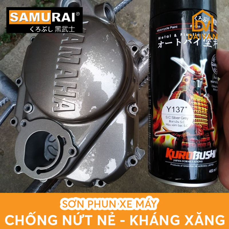 COMBO 3 chai Sơn Samurai Lót - Màu -Bóng màu xám bạc Y137* S.C cho lốc máy