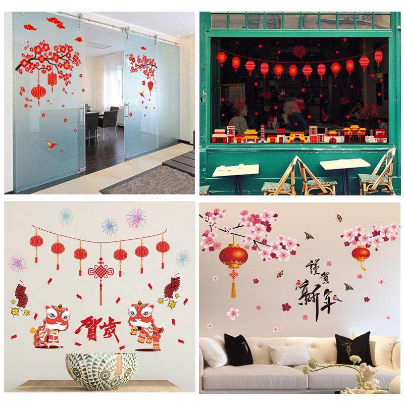 Decal trang trí tết Hoa Mai Cành Đào Lồng Đèn  Con Lân HPMTET