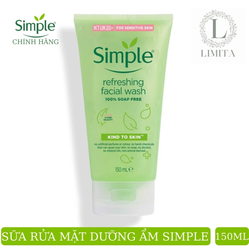 Sửa rửa mặt dạng gel simple (CHÍNH HÃNG) refreshing facial wash nhẹ nhàng lấy sạch bụi bẩn trên da, cho da cảm giác mịn màng lzd (150ml) Limita store