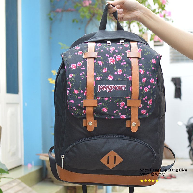 Balo JANSPORT LAPTOP BACKPACK MÀu đen logo hoa