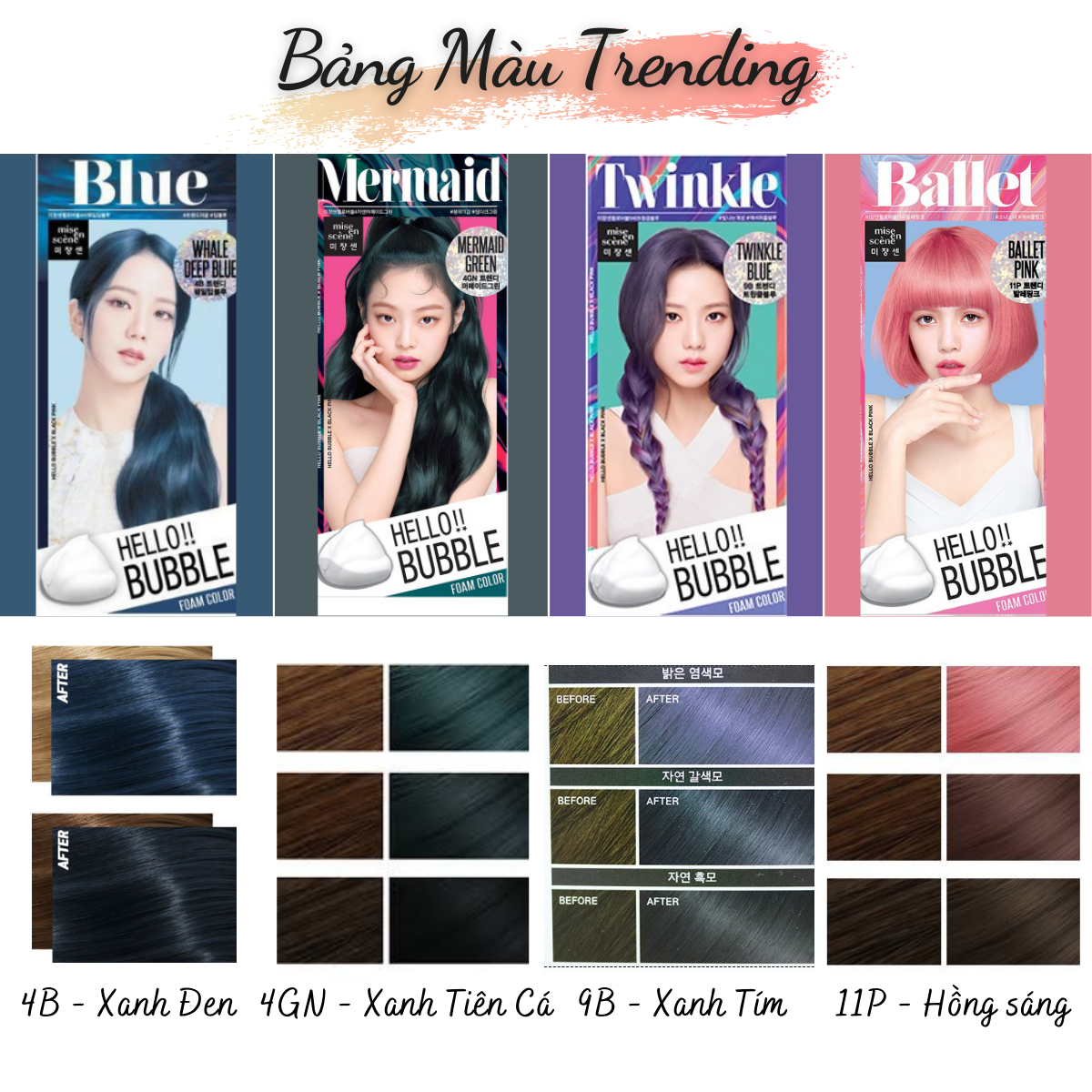 [Chính Hãng Mise En Scene] Thuốc Nhuộm Tóc Dạng Bọt Hello Bubble Foam x BLACKPINK - Màu Deep Blue (Xanh Biển)