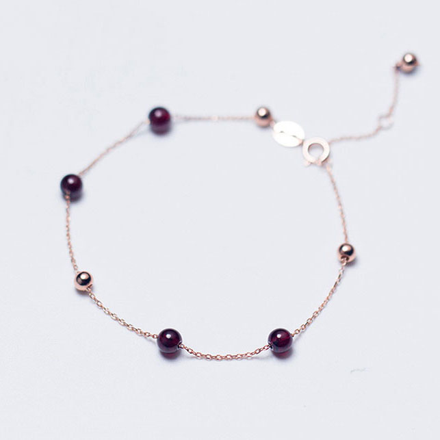 Vòng tay Bạc Nữ đính hạt lựu đỏ phong cách Hàn Quốc - L2538 - Bảo Ngọc Jewelry