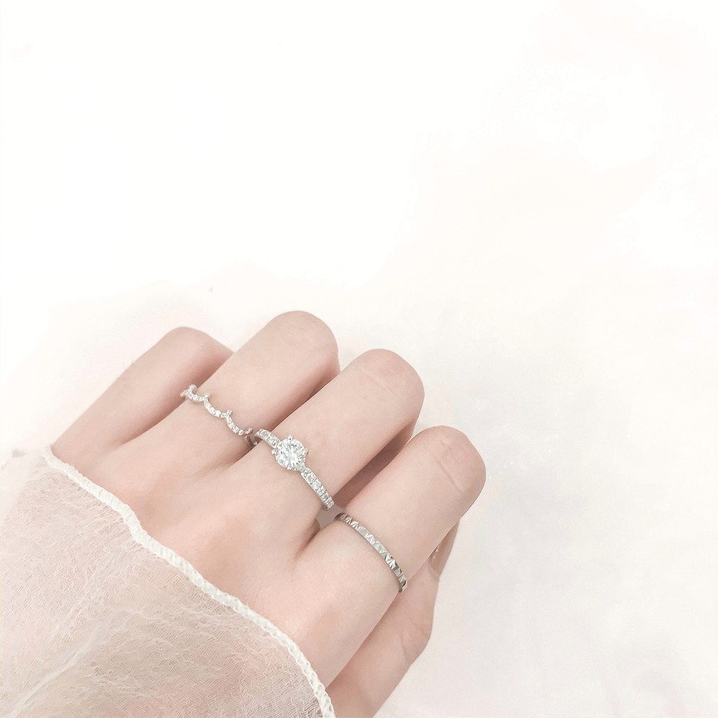 ✘✜✜ Nhẫn Bạc Vàng Trắng Peach 4 Chấu ền Đá Vuông NT705