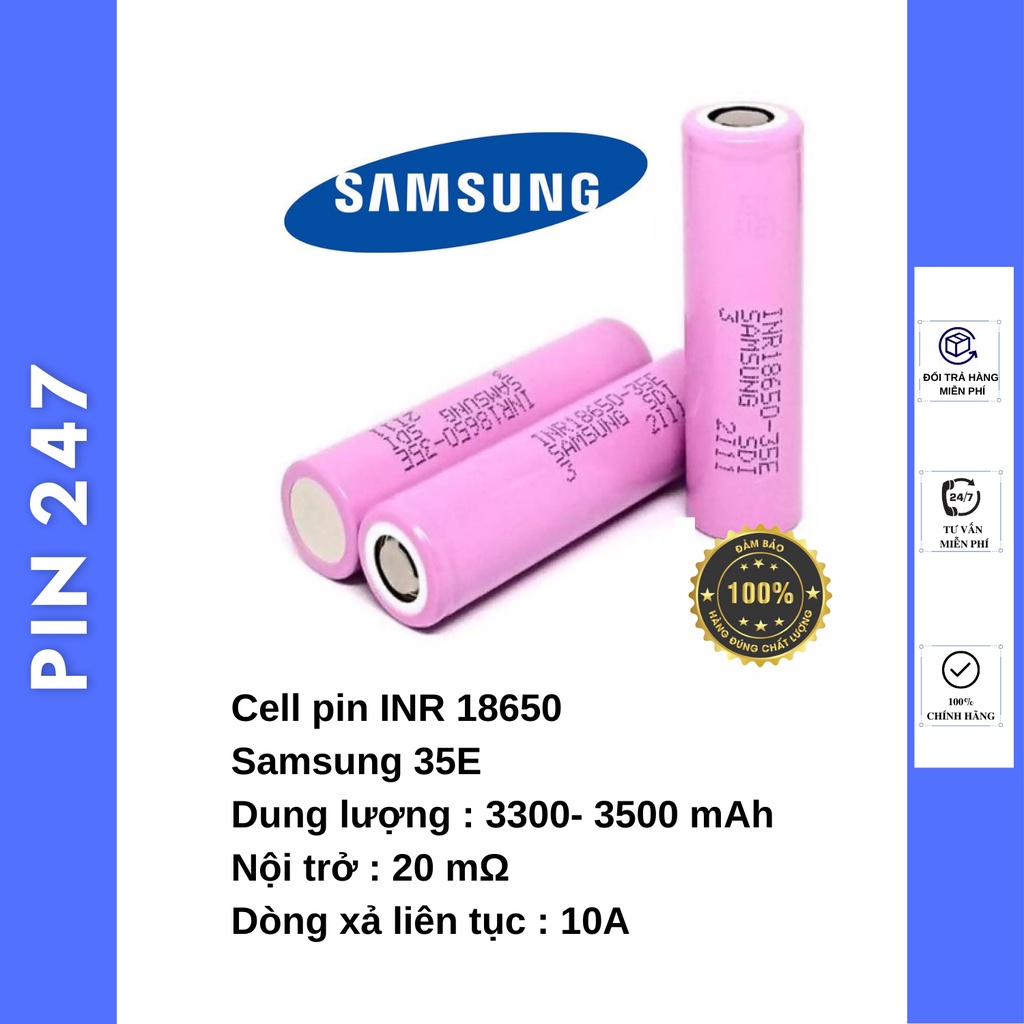 Pin 18650 35E Samsung 35E 3500mah, pin lap top, pin sạc dự phòng máy khoan bắn vít dung lượng cao