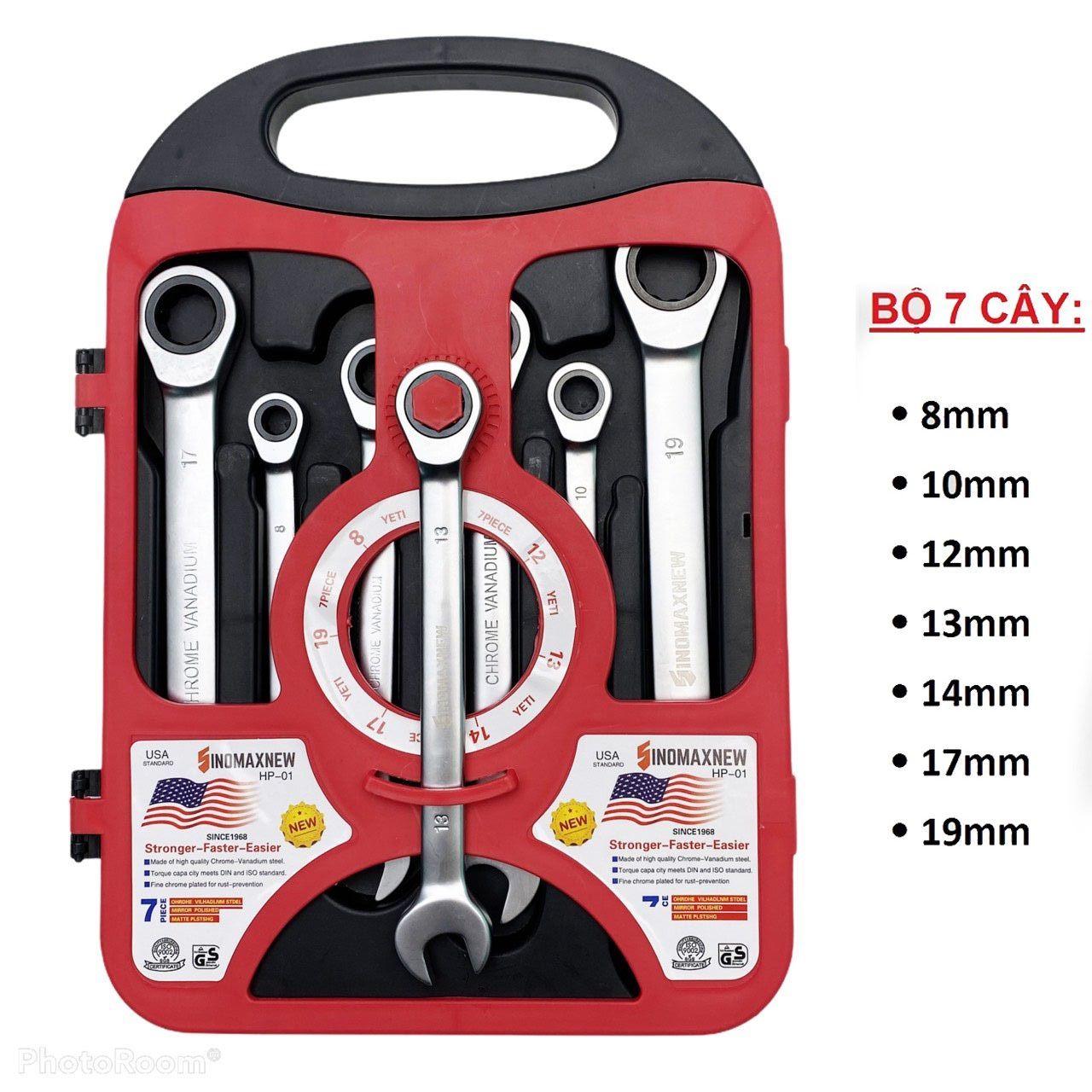 Bộ cờ lê vòng miệng tròng tự động 7 cây 8-19mm, Bộ chìa khóa đa năng thiết kế thông minh với một đầu mở một đầu tròng siết tự động cơ cấu bánh cóc, được hoàn thiện rất tốt