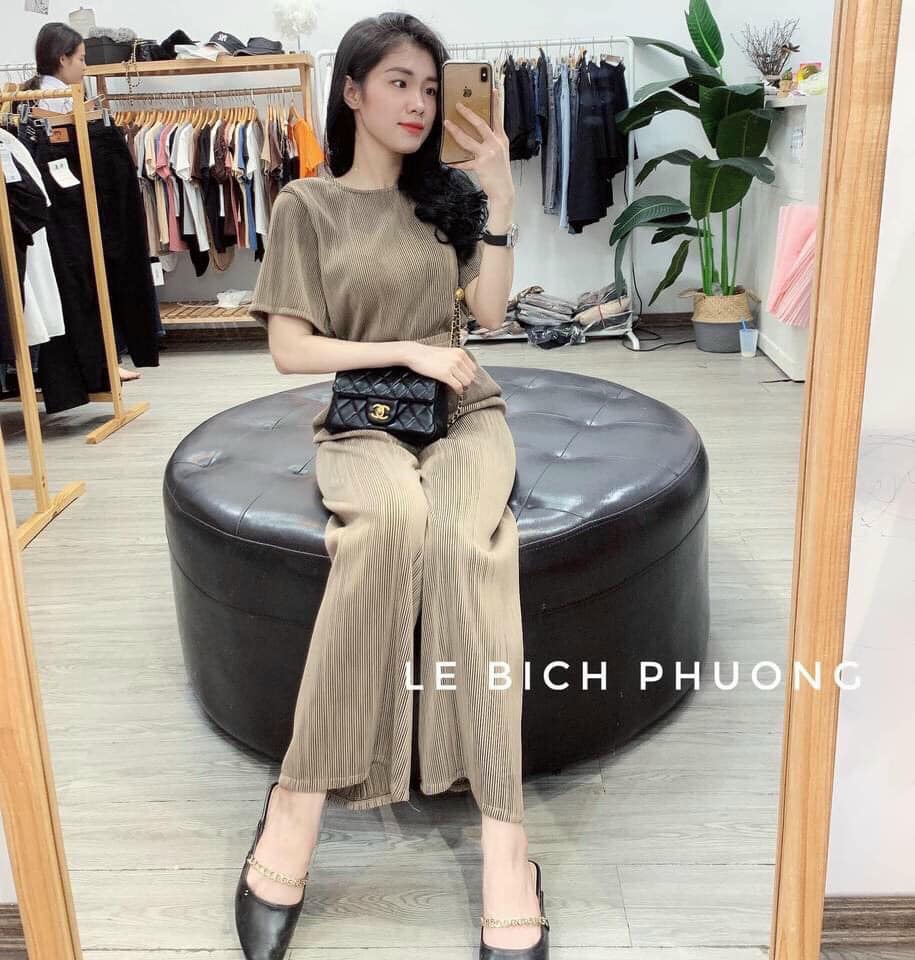 Set lụa dập ly quần ống rộng