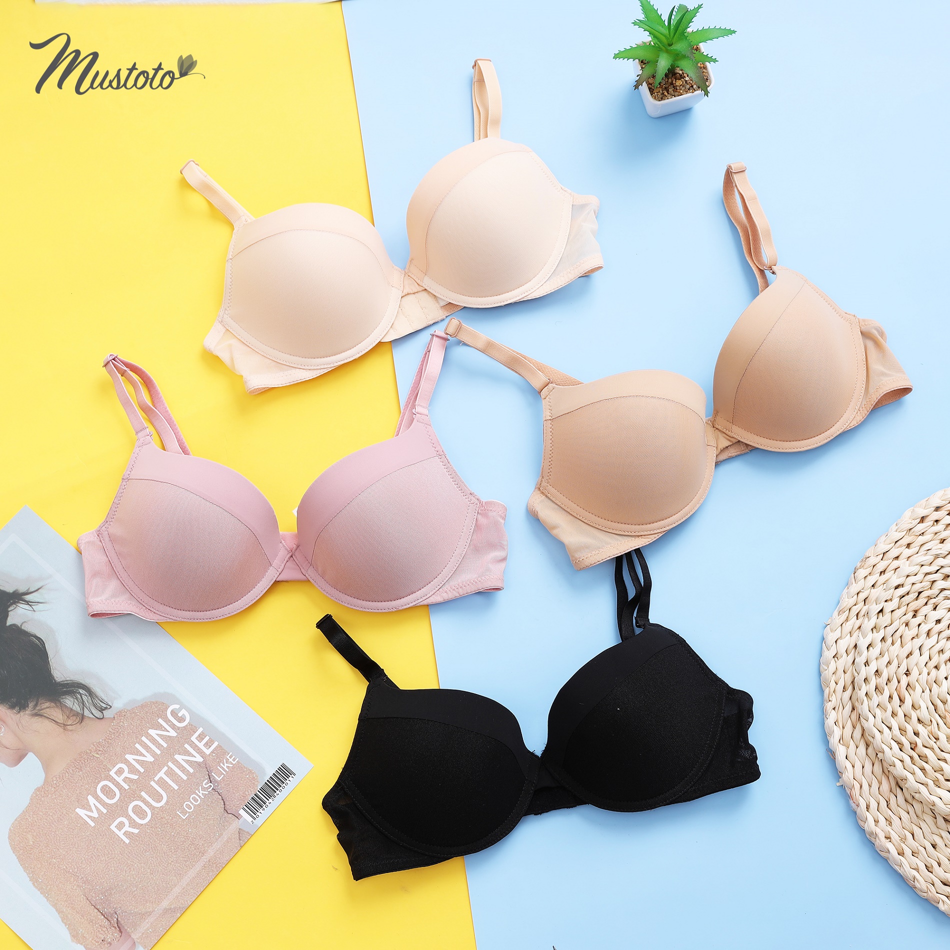 Áo Lót Nữ Trơn Mút Mỏng 0.5cm Phối Lưới Mút Mỏng Bra Cao Cấp Allium (Mustoto MA43)