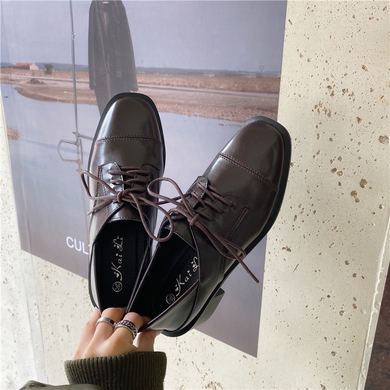 Giày Oxford Đế 5cm Da Mềm Màu Nâu Và Màu Đen