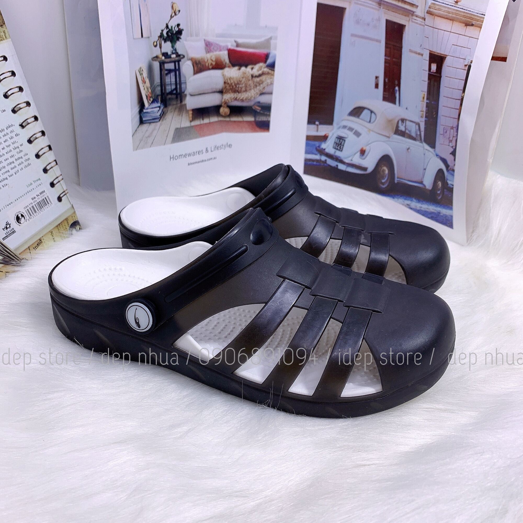 Giày sandal, Giày sục nhựa dẻo 3 sọc cao cấp đi mưa bít mũi nữ iDÉP - GL043