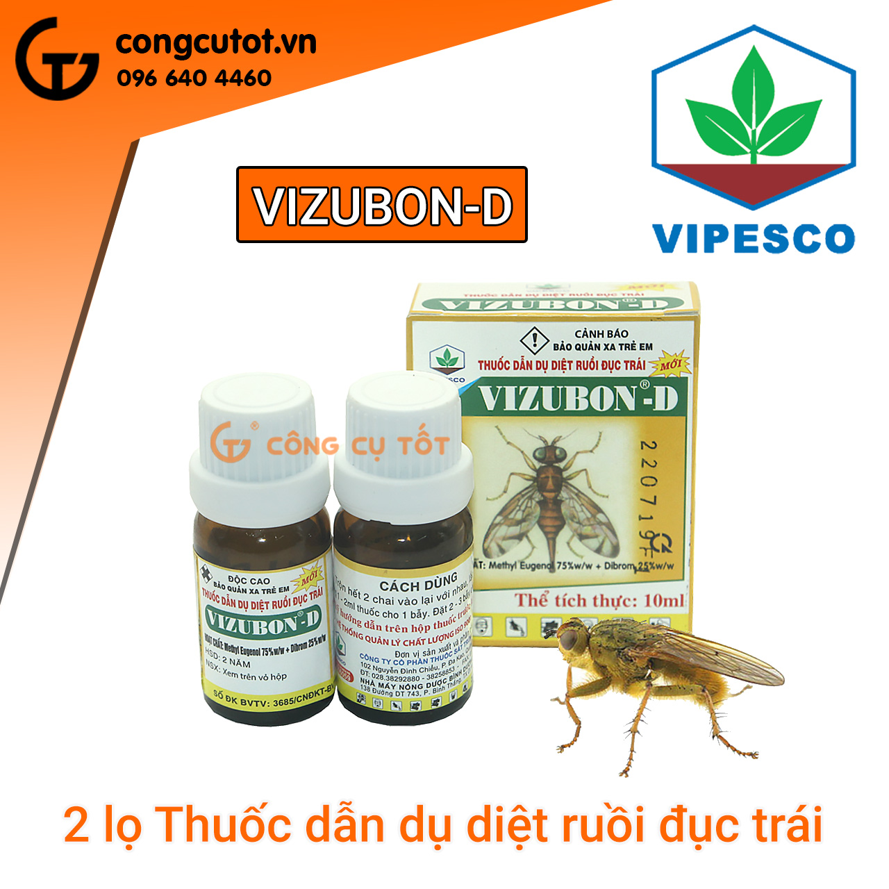 Cặp lọ dẫn dụ diệt ruồi đục trái cây Vizubon-D 10ml