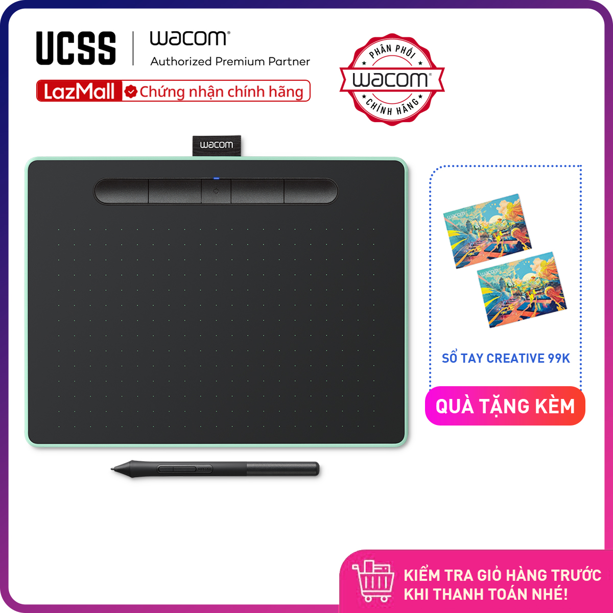 [Trả góp 0%]Bảng Vẽ Wacom Intuos M Bluetooth CTL-6100WL (Hàng Phân Phối Chính Thức)