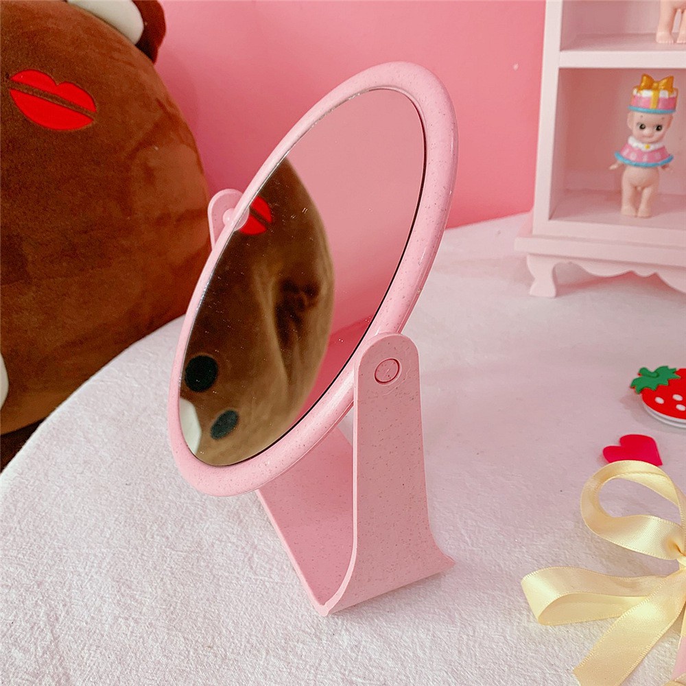 Gương để bàn xoay 360 độ hai mặt (hình oval màu hồng)