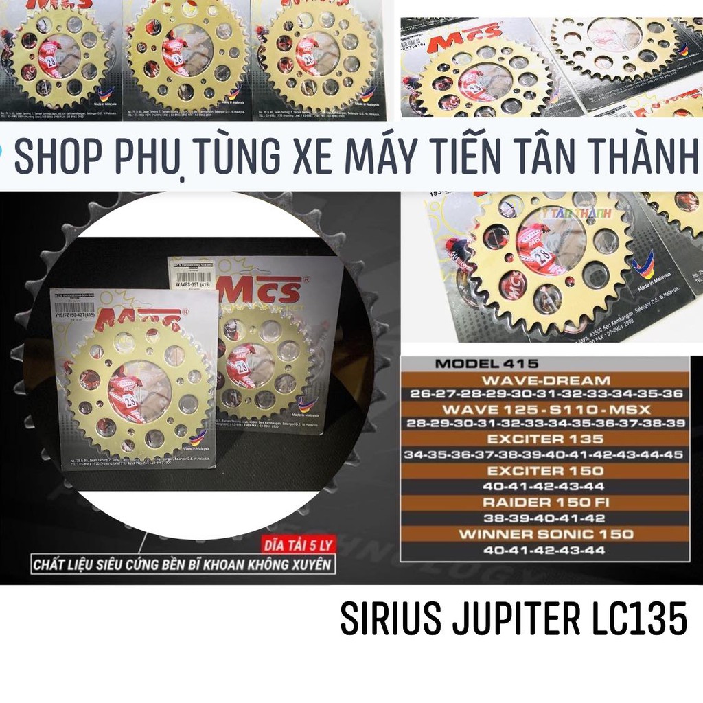 NSD NHÔNG SÊN ĐĨA XÍCH MCS / RECTO ( SÊN 415 /7LY) Malaysia EX135 / SIRIUS/ JUPITER
