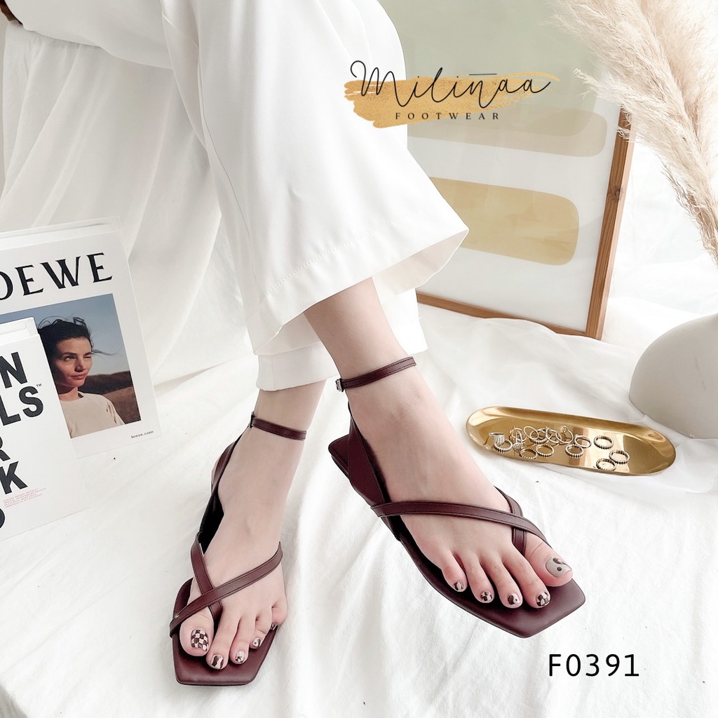 GIÀY SANDAL NỮ ĐẾ BỆT QUAI MÃNH XỎ NGÓN CHỮ X PHỐI HẬU VÒNG CỔ F0391