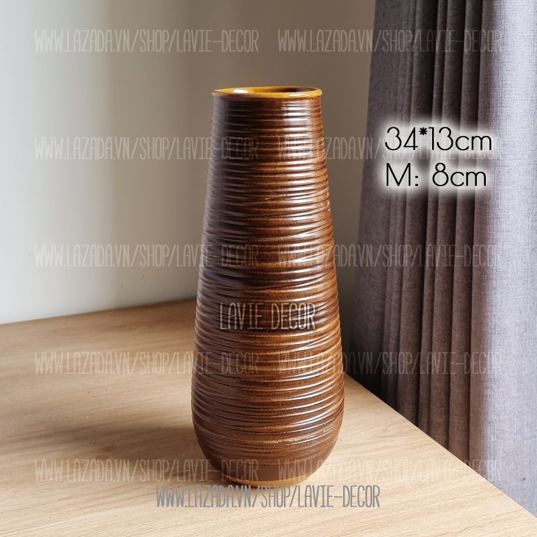 Lọ hoa gốm sứ men nâu mộc Bát Tràng