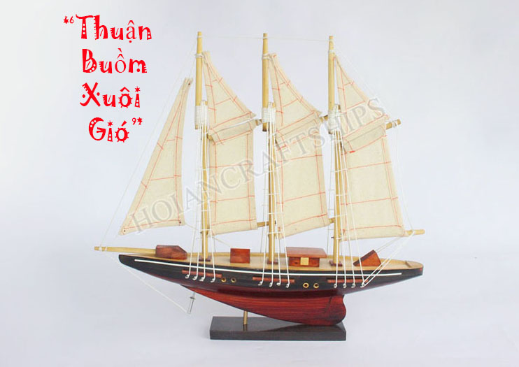 Mô hình thuyền gỗ trang trí Atlantic kem (dài 30cm)