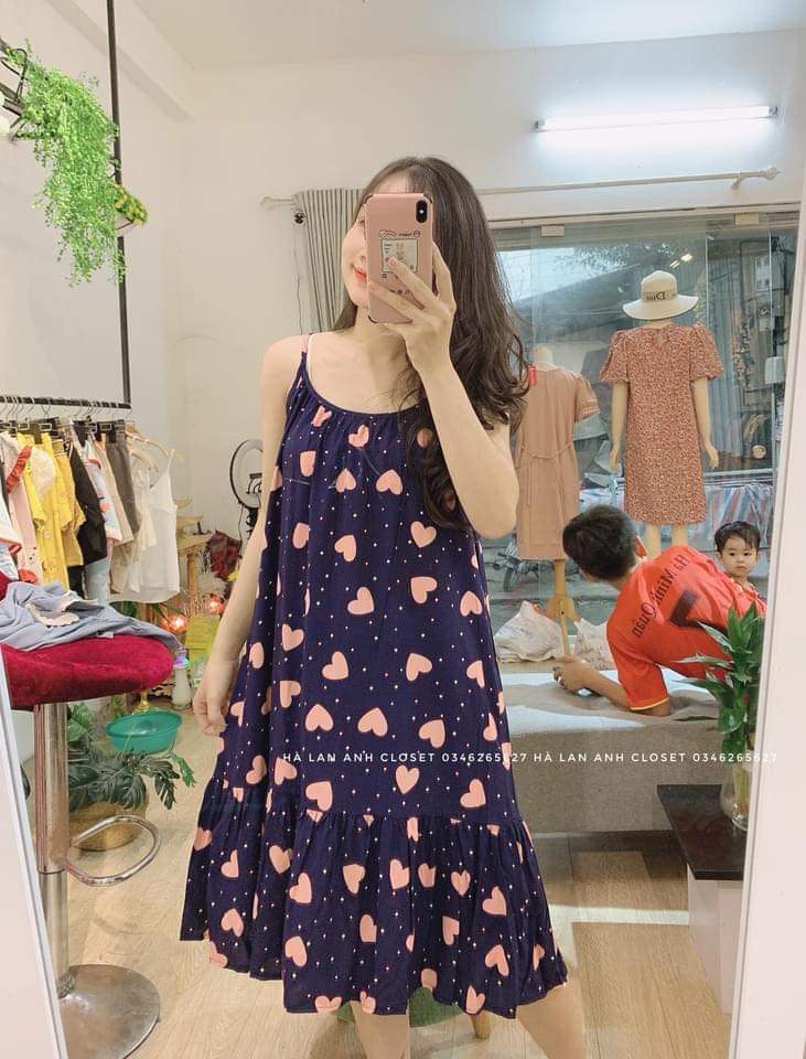 Váy bầu chấm bi BBA226 chất lụa hàn freesize dưới 70kg | Shopee Việt Nam
