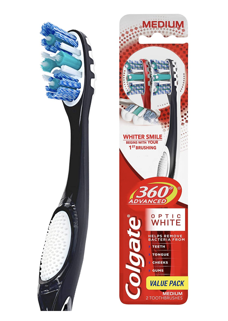 Colgate 360 Advanced Optic White Toothbrush Color May Vary, Medium, 2