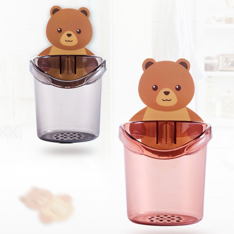 Ly Cốc Đựng Bàn Chải Kem Đánh Răng Dán Tường Nhà Tắm Hình Gấu Đáng Yêu