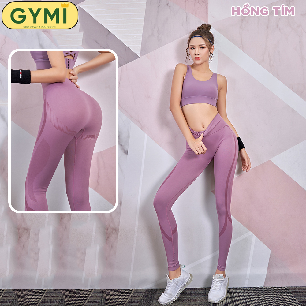Quần tập Gym Yoga Nữ GYMI QD14 Lưng cao Nâng mông chất dệt kim cao cấp hoạ tiết vân nổi bật 2 ống quần, quần thể thao quần thể dục quần Yoga
