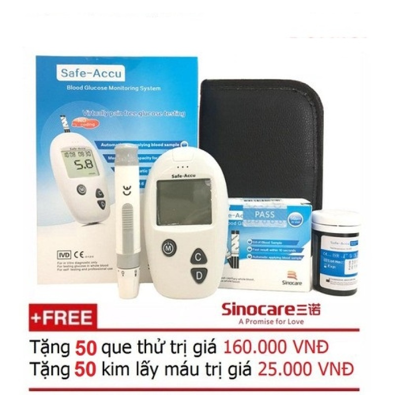 Máy đo đường huyết Safe Accu - Sinocare Đức (Tặng kèm 50 que thử và 50 kim) nhập khẩu