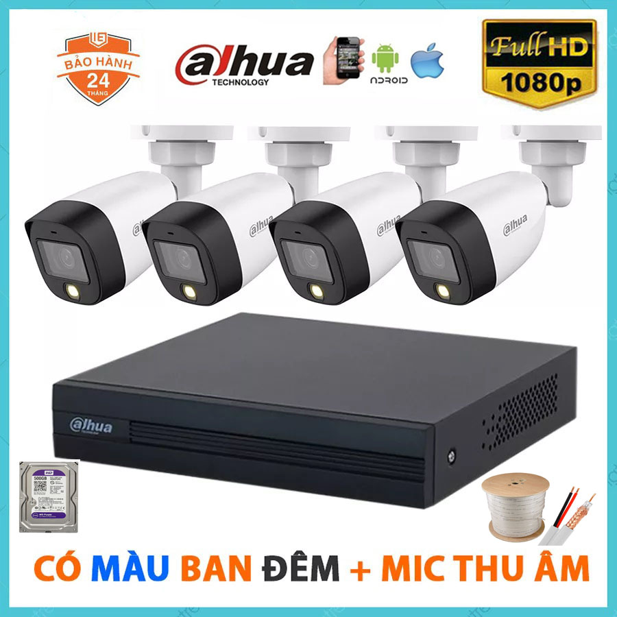 Bộ Camera Dahua 4 Kênh 2.0MP Full HD Color Quay Có Màu Ban Đêm Tích Hợp