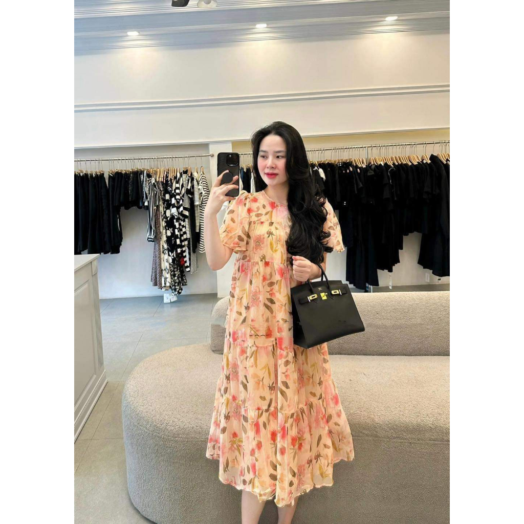 Váy bầu công sở đẹp sang chảnh-đầm bầu mùa hè babydol bigsize váy hoa cổ tàu