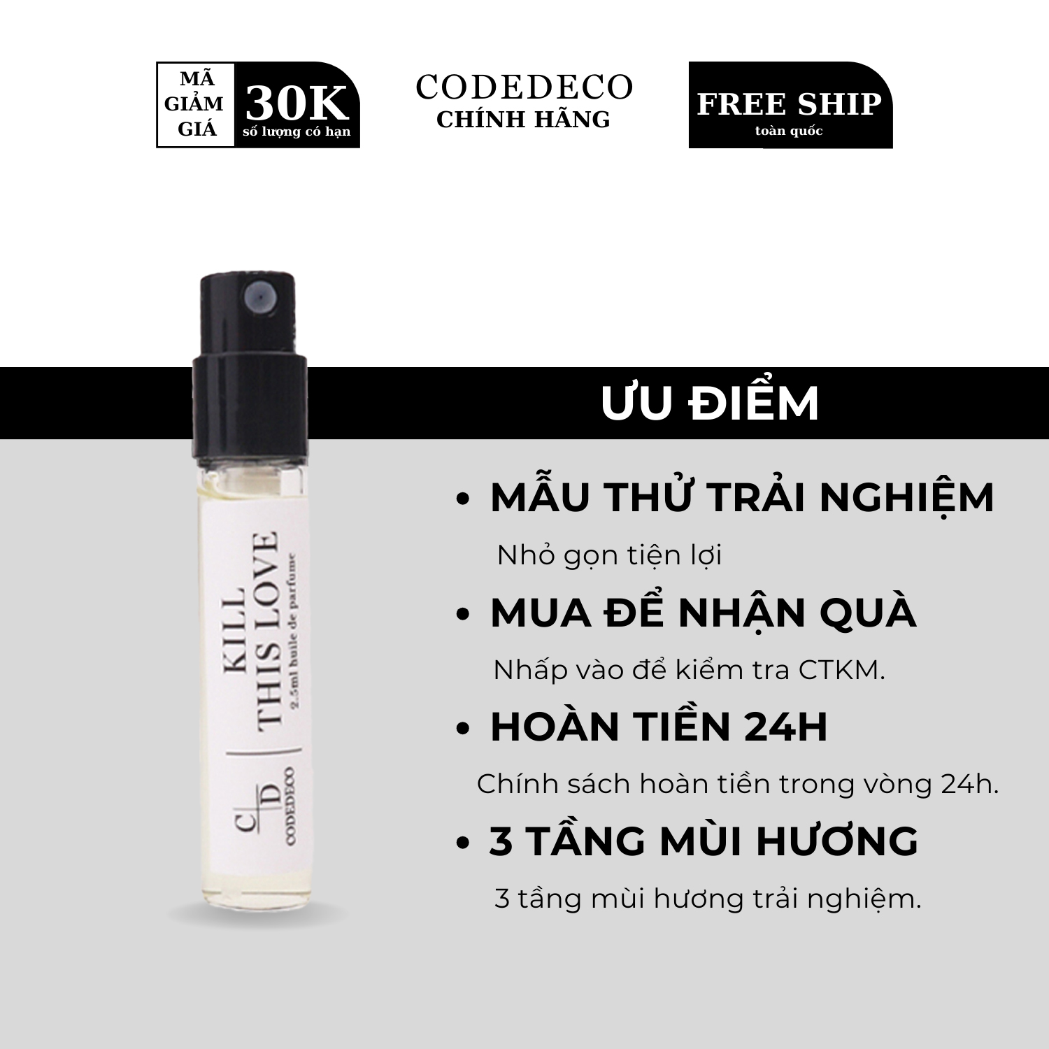 Tinh dầu nước hoa CODEDECO Kill This Love Vial 2ml hấp dẫn, thu hút, trưởng thành.